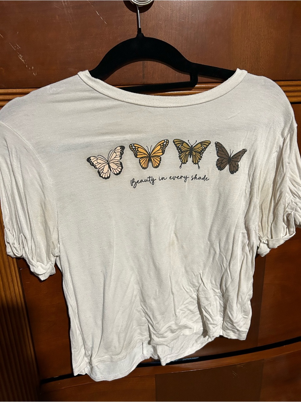 White Short Sleeve Tee with Butterfly Graphic